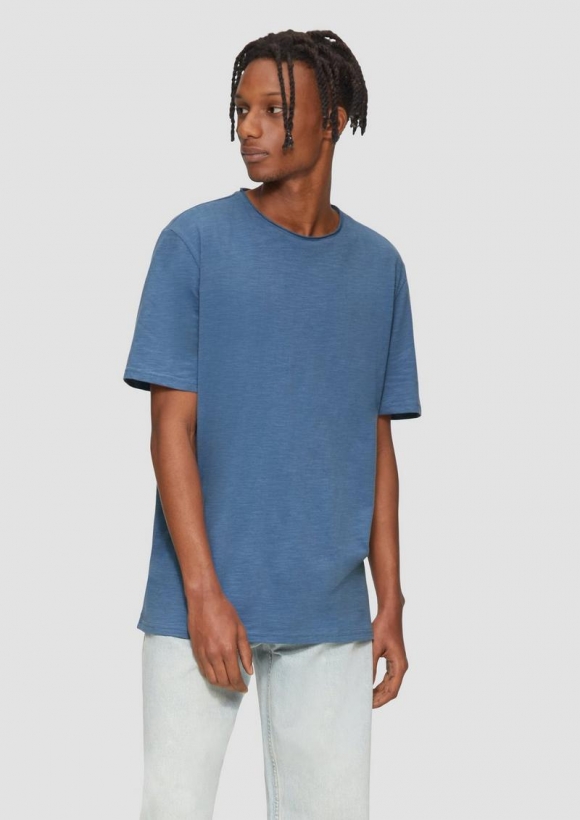 s.Oliver Baumwollshirt mit Rollkante und Flammgarnstruktur - hellblau