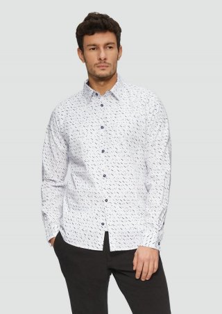 s.Oliver Slim Fit: Gemustertes Hemd aus Popelin - weiß