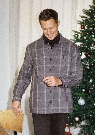 s.Oliver Kariertes Overshirt aus Wollmix mit Brusttasche - cognac