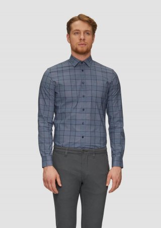 s.Oliver Tailored Fit: Kariertes Hemd aus Baumwollstretch - navy