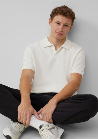 s.Oliver T-Shirt mit offenem Polokragen aus Strukturware - ecru