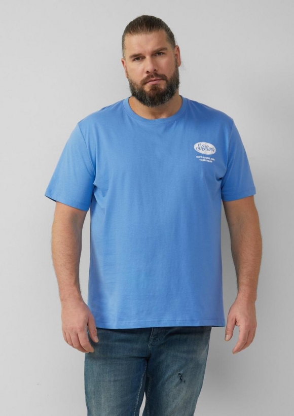s.Oliver Baumwoll-T-Shirt mit Crew Neck und Artwork - royalblau