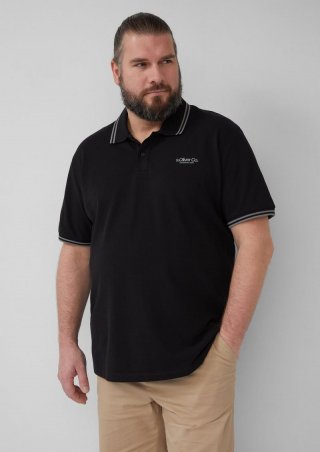 s.Oliver Piqué-Poloshirt mit Kontrastdetails und Logo - schwarz