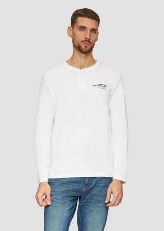 s.Oliver Henley-Shirt mit Flammgarnstruktur und Stickerei - weiß