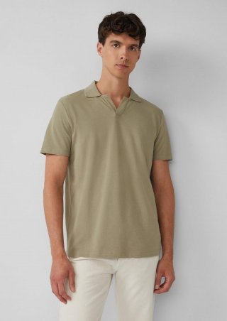 s.Oliver Poloshirt aus Baumwolle mit offenem Kragen - olivgrün