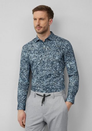 s.Oliver Tailored Fit: Gemustertes Hemd aus Baumwollstretch - navy