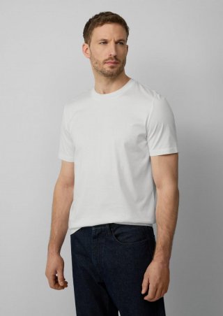 s.Oliver T-Shirt aus merzerisierter Baumwolle mit Logo-Detail - weiß