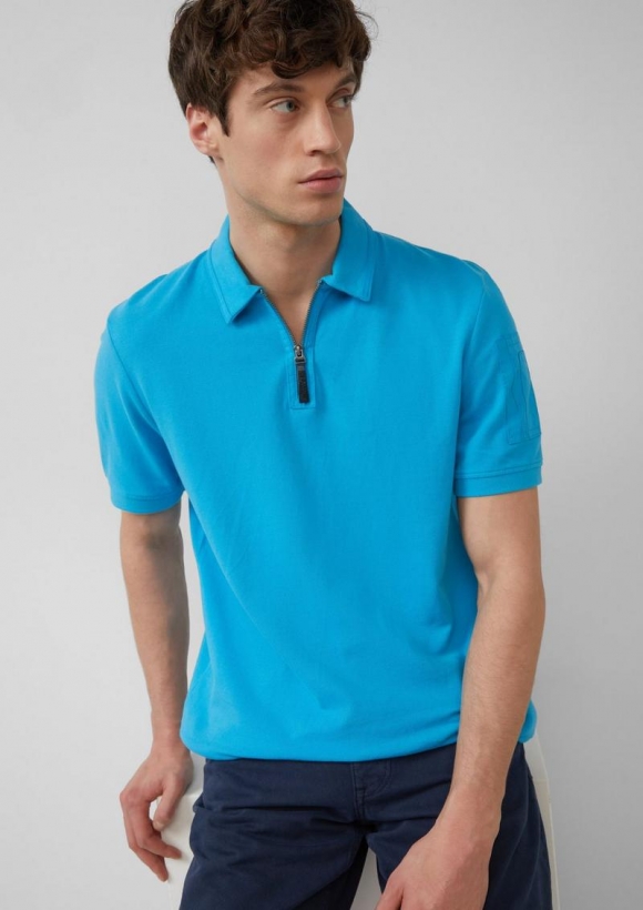 s.Oliver Poloshirt mit Reißverschluss und Ärmeltasche - pastelltürkis