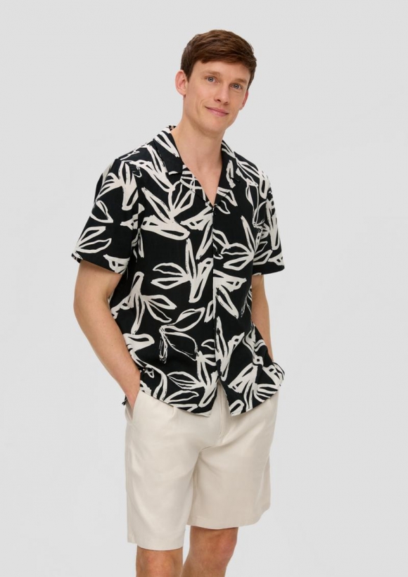 s.Oliver Hemd aus Leinenmix im Slim Fit - schwarz