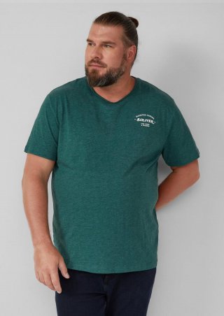 s.Oliver Meliertes T-Shirt mit Rollkante und Frontprint - olivgrün