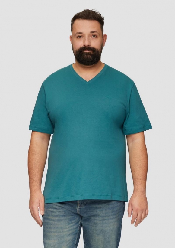 s.Oliver Jerseyshirt mit Logo und V-Ausschnitt - petrol