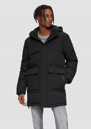 s.Oliver Gesteppter Parka mit Kapuze und Innenkragen - schwarz