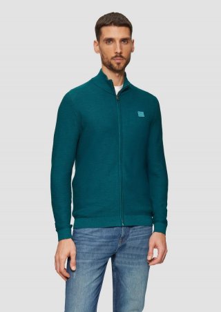 s.Oliver Strukturierte Strickjacke mit Logo-Patch - petrol
