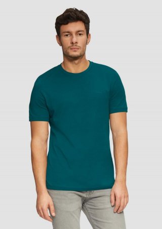 s.Oliver Baumwoll-T-Shirt mit kleinem Logo-Print - petrol