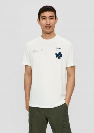 s.Oliver T-Shirt mit Print-Details und Flammgarnstruktur - weiß