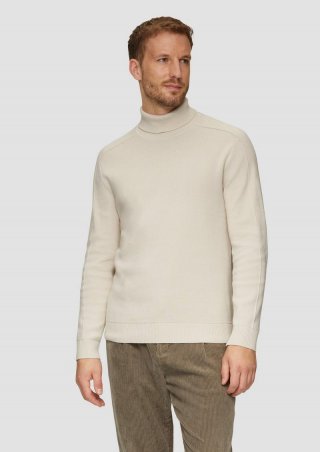 s.Oliver Strukturierter Rollkragenpullover mit Naht-Details - wollweiß