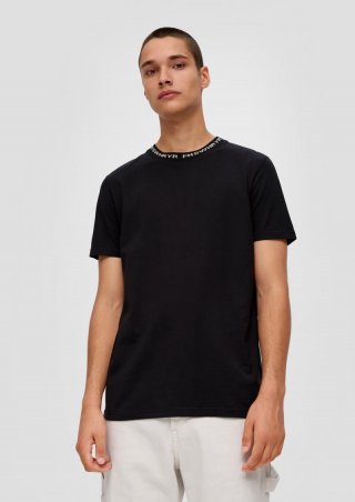 s.Oliver Baumwollshirt mit Rippblende - schwarz