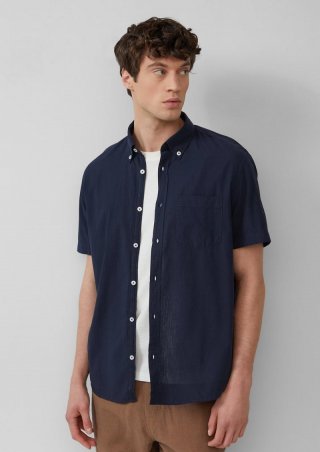 s.Oliver Regular Fit: Kurzarmhemd mit Struktur-Streifen und Button-Down-Kragen - navy