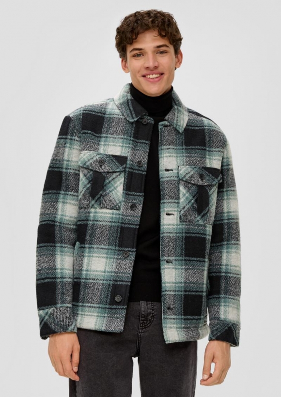 s.Oliver Karierte Hemdjacke aus Wollmix - navy