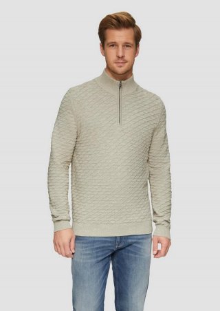 s.Oliver Strukturierter Pullover mit Half-Zip - helles beige