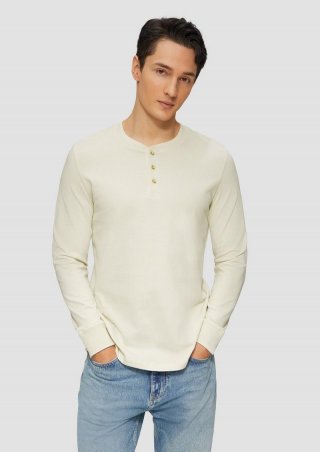 s.Oliver Langarmshirt mit Henleyausschnitt und Ärmel-Bündchen - wollweiß