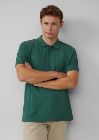 s.Oliver NOOS Farbergänzung Basic Polo-Shirt mit Piquéstruktur - tannengrün