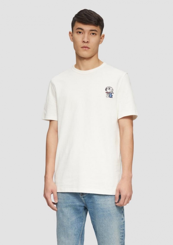 s.Oliver Baumwoll-T-Shirt mit Peanuts®-Stickerei - weiß