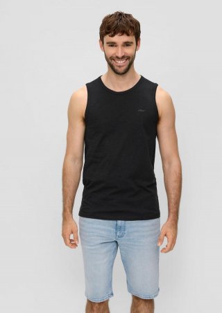 s.Oliver Baumwoll-Tanktop mit Flammgarnstruktur - schwarz