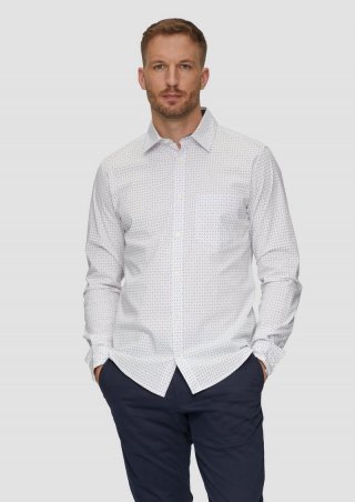 s.Oliver Slim Fit: Gemustertes Hemd aus Baumwollmix - weiß