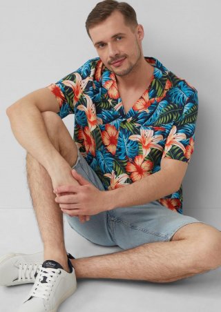 s.Oliver Resort Fit: Kurzarmhemd aus Viskosemix mit Brusttasche - tiefblau
