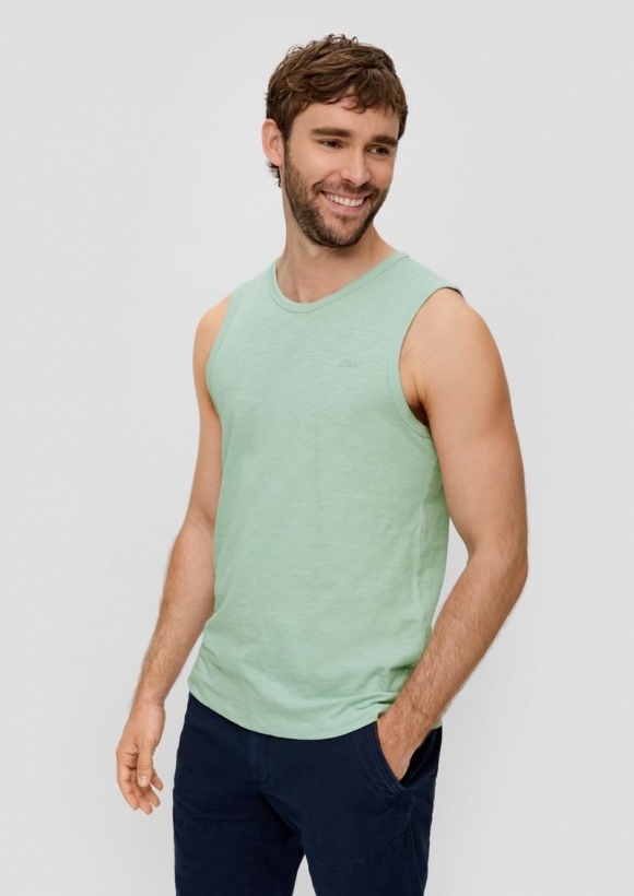 s.Oliver Baumwoll-Tanktop mit Flammgarnstruktur - ozeangrün