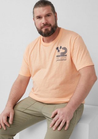 s.Oliver Baumwoll-T-Shirt mit Frontprint und Flammgarnstruktur - papaya