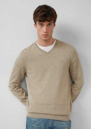 s.Oliver Strickpullover mit Logo-Stickerei - helles beige