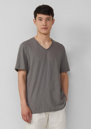s.Oliver Luftiges T-Shirt mit V-Ausschnitt und Flammgarnstruktur - grau meliert
