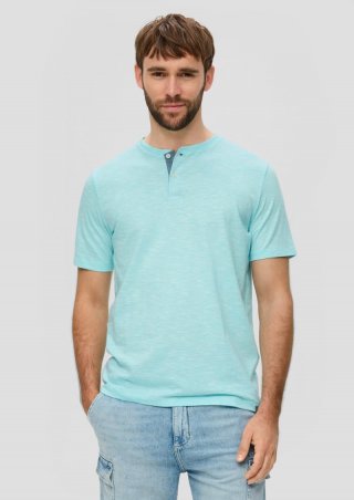 s.Oliver Baumwollshirt mit Henleyausschnitt - helles türkis