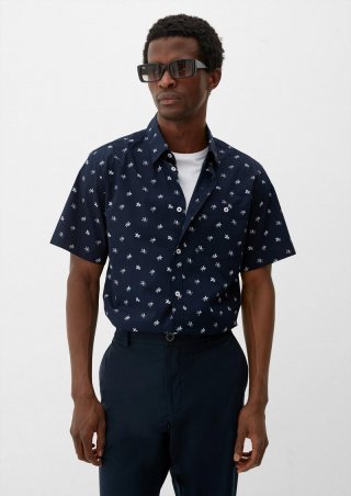 s.Oliver Slim: Kurzarmhemd aus Baumwollstretch - navy