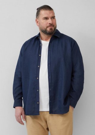 s.Oliver Regular Fit: Langarmhemd aus Leinen - tiefblau