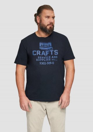 s.Oliver Baumwoll-T-Shirt mit Frontprint und Flammgarnstruktur - navy