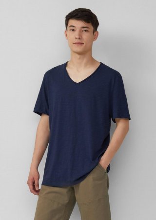 s.Oliver Luftiges T-Shirt mit V-Ausschnitt und Flammgarnstruktur - tiefblau