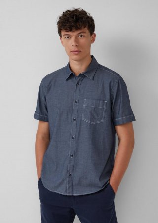 s.Oliver Regular Fit: Strukturiertes Kurzarmhemd mit Kontrastnähten - navy