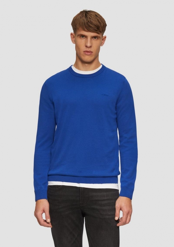 s.Oliver Strickpullover mit Logo-Stickerei - ozeanblau
