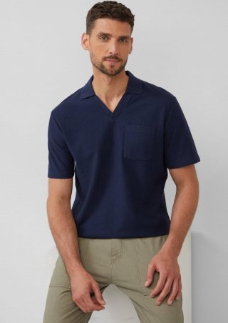 s.Oliver Poloshirt aus Struktur-Jersey mit Brusttasche - tiefblau
