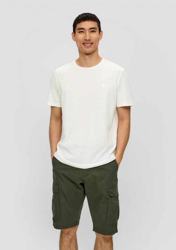 s.Oliver T-Shirt mit Flammgarn-Struktur und Logo-Print - weiß