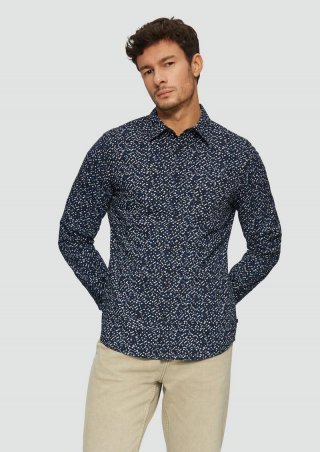 s.Oliver Slim Fit: Gemustertes Hemd aus Popelin - navy