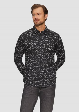 s.Oliver Slim Fit: Gemustertes Popeline-Hemd mit Kentkragen - schwarz