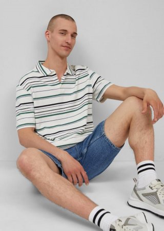 s.Oliver Gestreiftes Polo-T-Shirt aus schwerem Jersey - creme