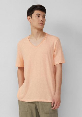 s.Oliver Luftiges T-Shirt mit V-Ausschnitt und Flammgarnstruktur - papaya