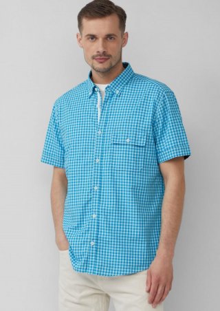 s.Oliver Regular Fit: Kariertes Hemd aus Baumwolle mit Button-Down-Kragen - pastelltürkis