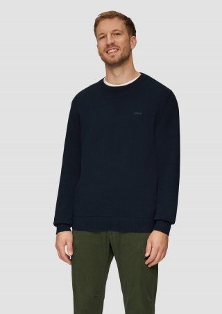 s.Oliver Wärmender Baumwollpullover mit Logo-Stickerei - navy