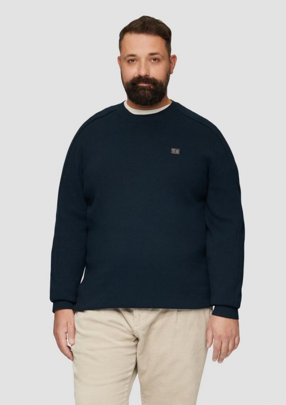 s.Oliver Strickpullover mit Nahtdetails und Logo - navy